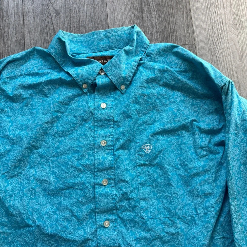 Ariat Mens XXL Turquoise Paisley Button Down Western Shirt Long Sleeve Vietnam